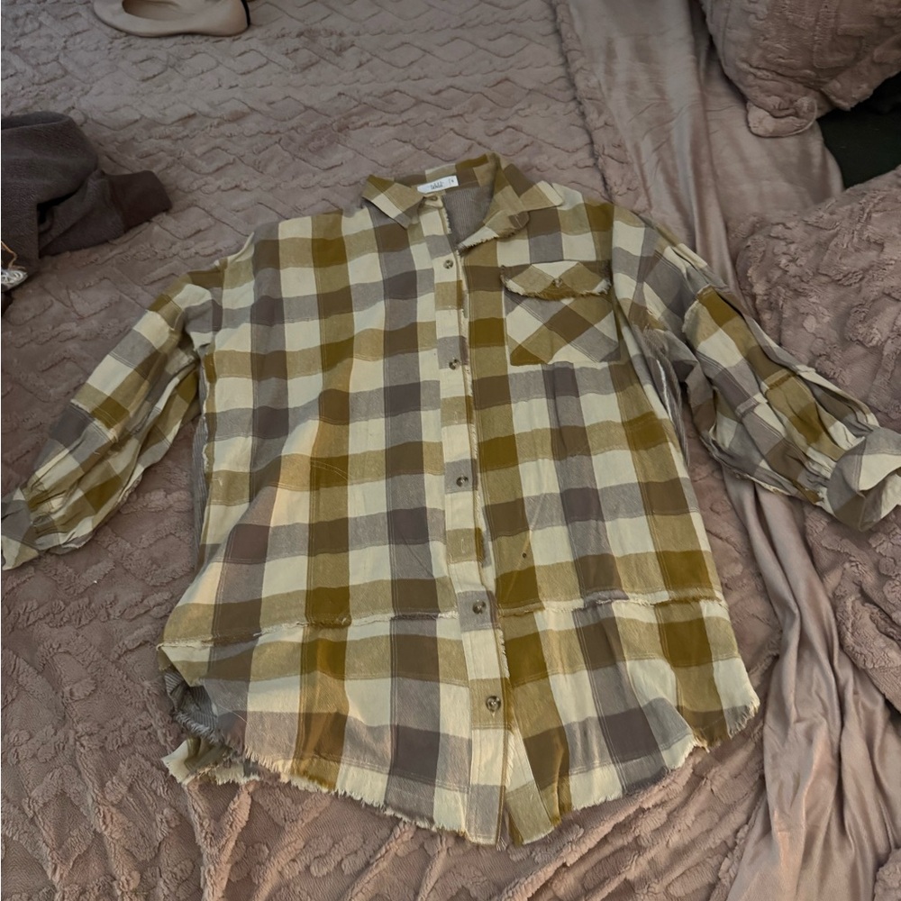 TALULAH Olive and Beige Checkered Shirt